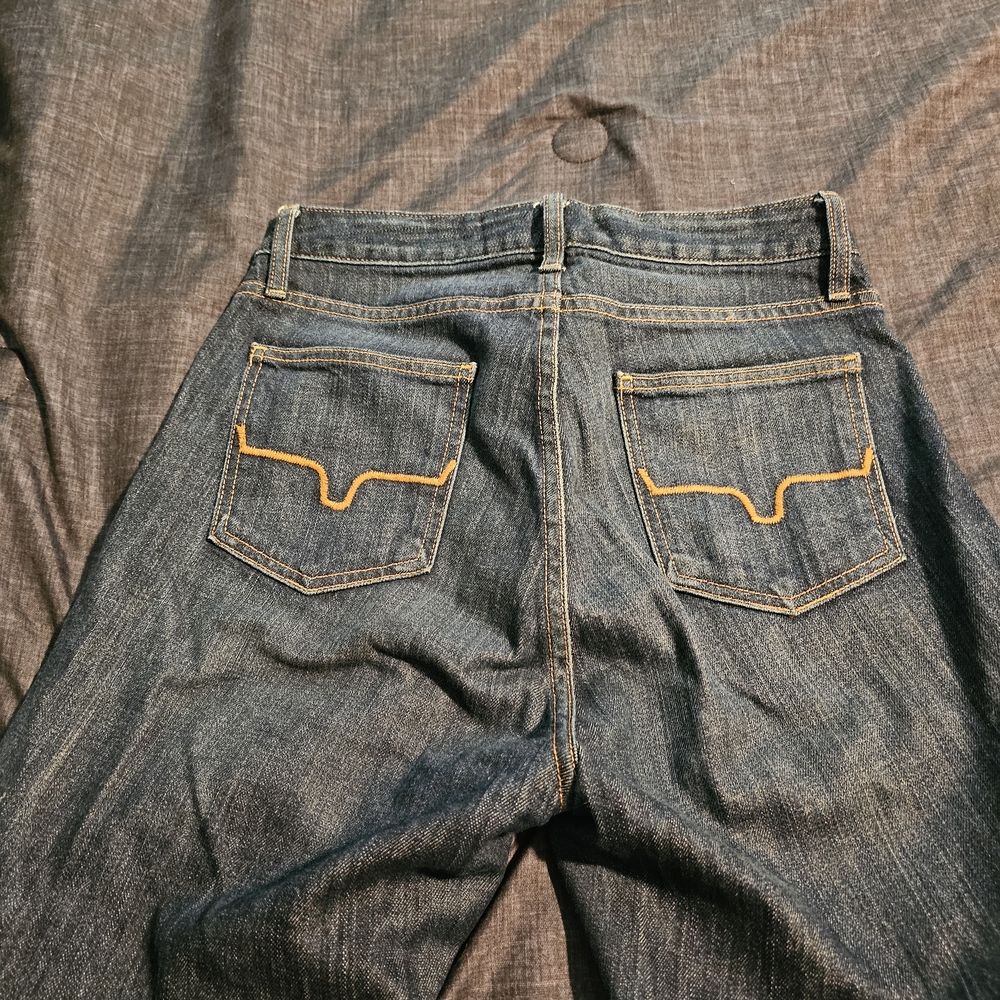 Kimes Ranch Women Dark Blue Jeans with Orange Stitching. Jennifer